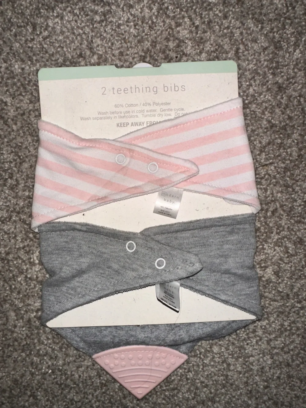 Modern Baby Teething Bibs 2-Pack Pink Gray Silicone Teether